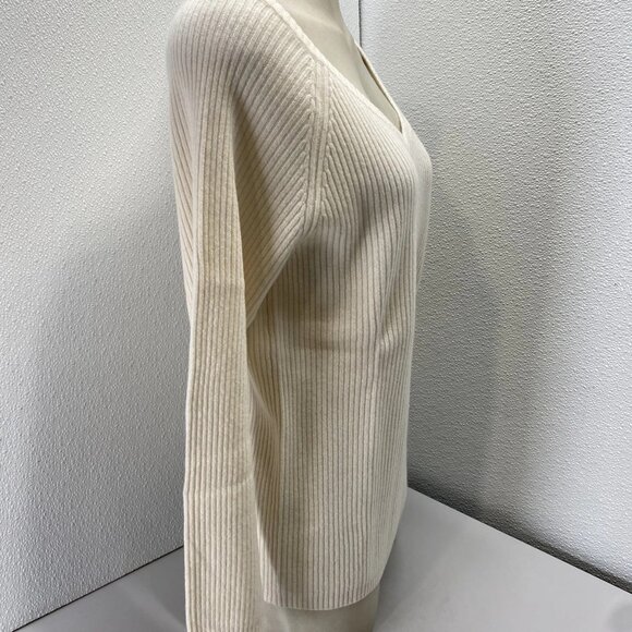 NEW STATE CASHMERE Off-Shoulder V-Neck Sweater • Size XL • Undyed White - Picture 3 of 8
